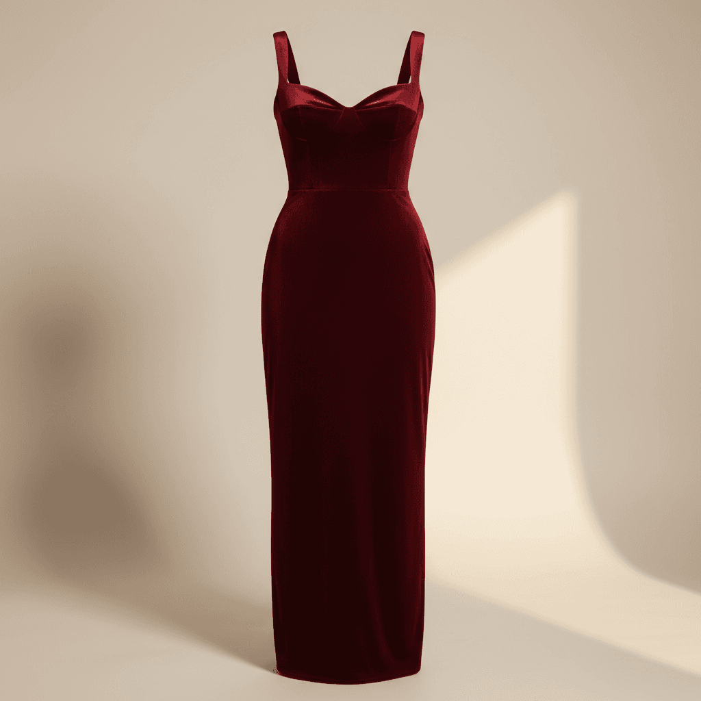 ชุดราตรีสีแดงกำมะหยี่ (Red Velvet Evening Dress) background